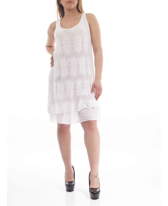PLUS SIZE OPENWORK TUNIC/DRESS GT1051 WHITE