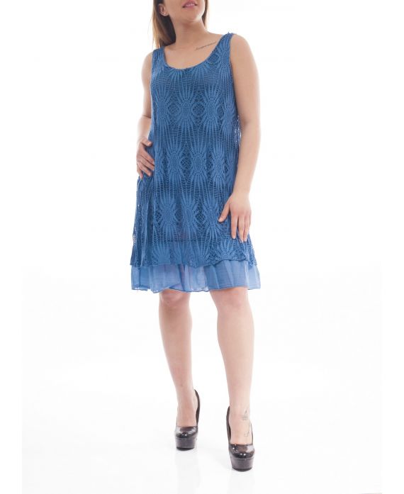 GRANDE TAILLE ROBE TUNIQUE AJOUREE GT1051 BLEU