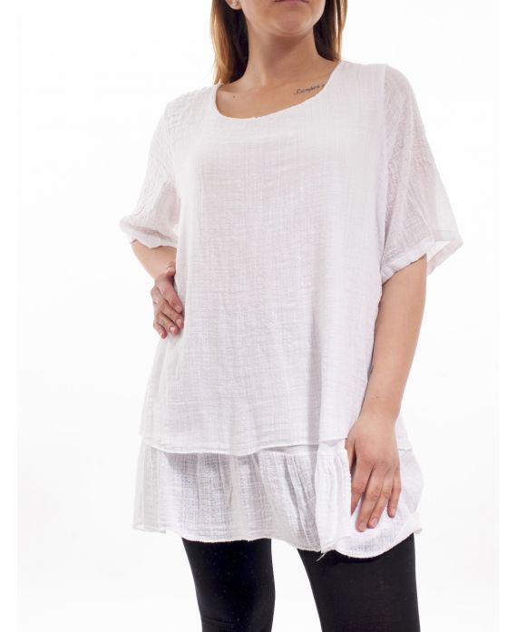 PLUS SIZE TUNIC SUPERPOSITION LINEN EFFECT GT1050 WHITE