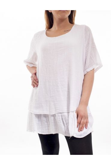 GRANDE TAILLE TUNIQUE SUPERPOSITION EFFET LIN GT1050 BLANC