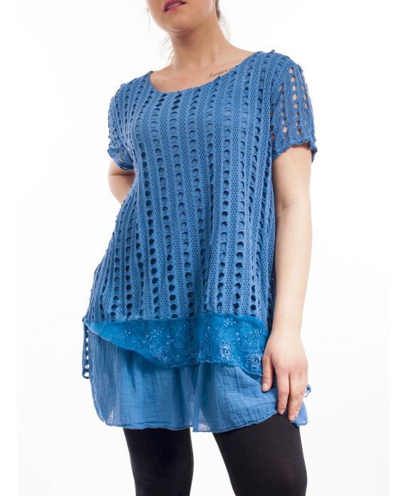 PLUS SIZE OPENWORK TUNIC MIX GT1086 BLUE