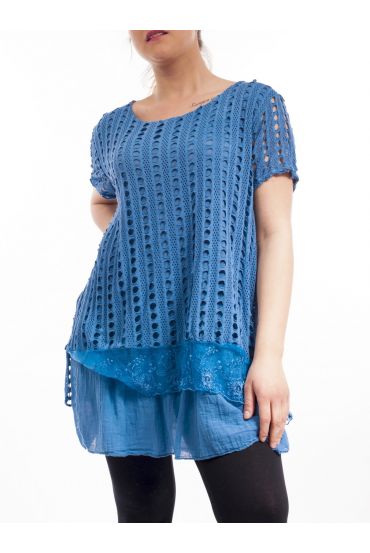 PLUS SIZE OPENWORK TUNIC MIX GT1086 BLUE