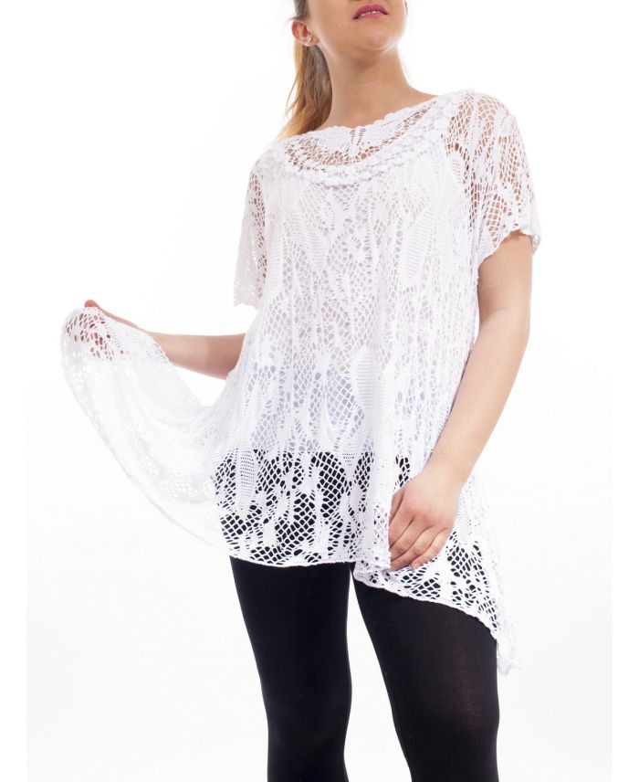 GRANDE TAILLE TUNIQUE AJOUREE PAPILLON GT1081 BLANC - www.grossiste ...