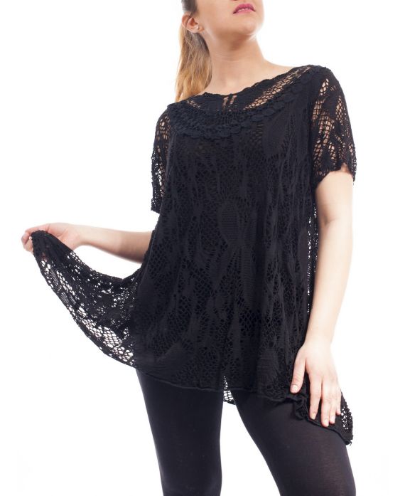 GRANDE TAILLE TUNIQUE AJOUREE PAPILLON GT1081 NOIR - www.grossiste-pret ...