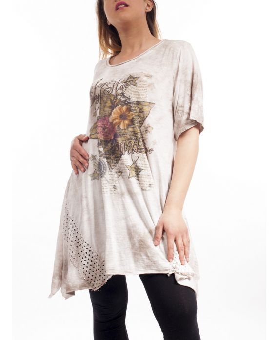 GRAN TAMAÑO DE LA CAMISETA DE LA ESTRELLA GT1037 BEIGE