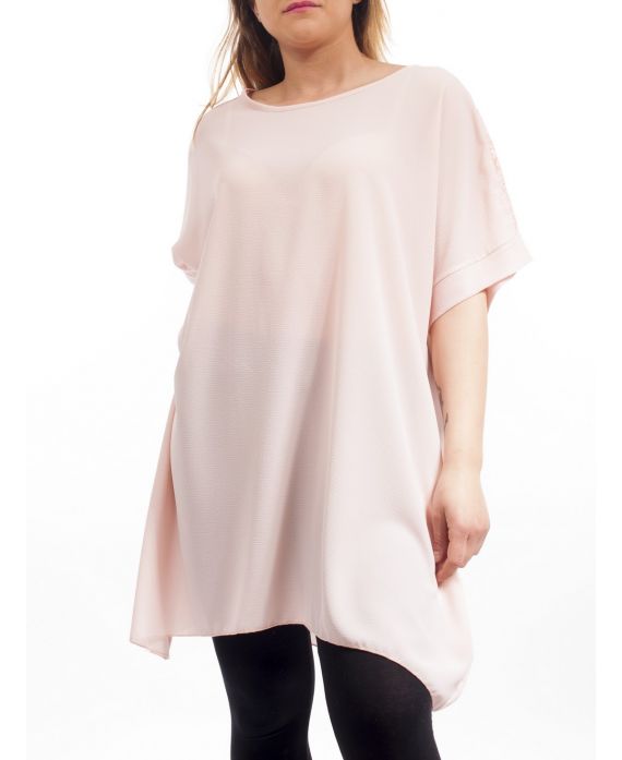 GRANDE TAILLE TUNIQUE EPAULES DENTELLES GT1031 ROSE