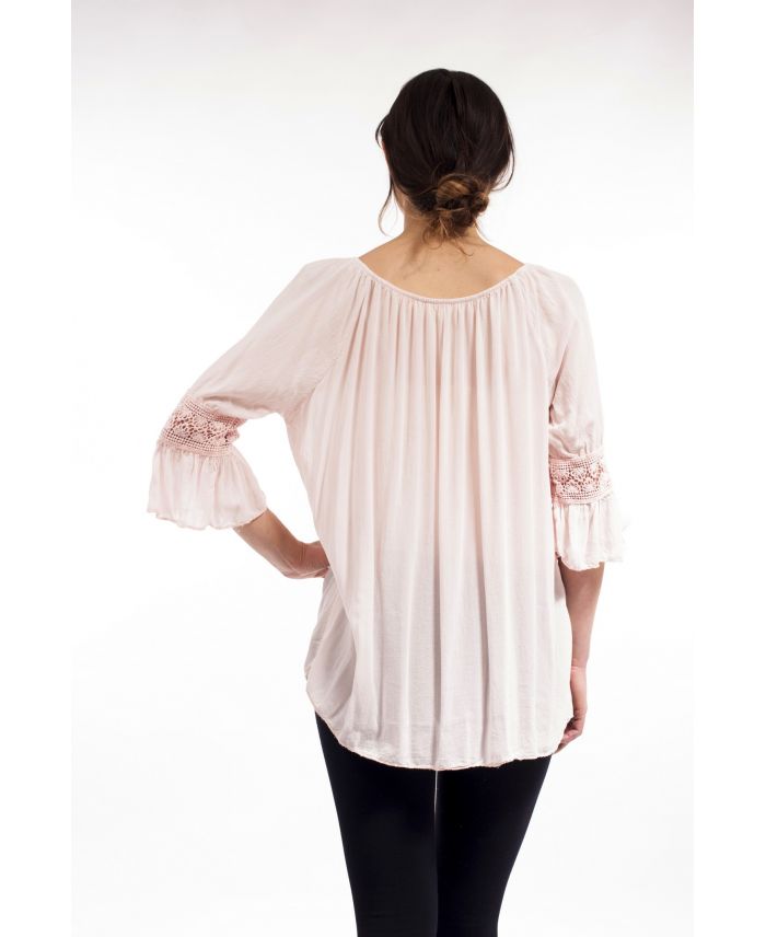 Tunique Femme Voile Et Dentelle Rose Vintage - Taille Unique 36/38/40/42, Manches 3/4, Parfaite Pour L'été