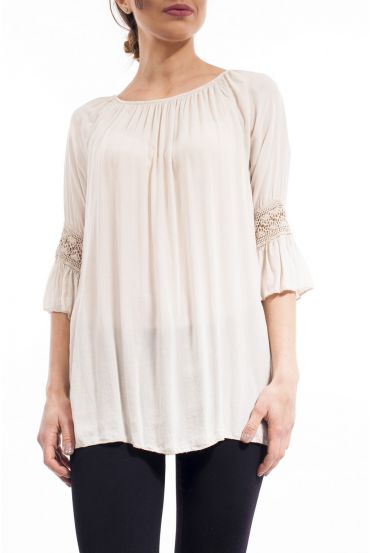 TUNIQUE MANCHES DENTELLES S9145 BEIGE