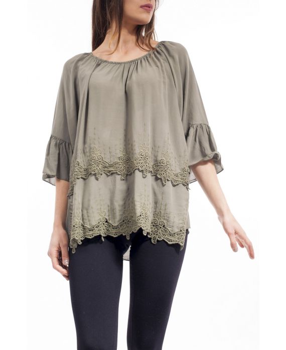 BLOUSE BRODEE S9144 VERT MILTAIRE
