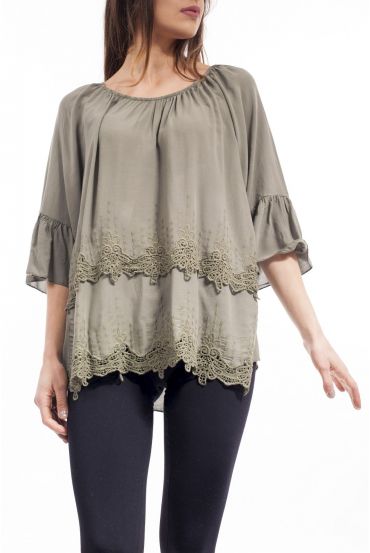 BLOUSE BRODEE S9144 VERT MILTAIRE
