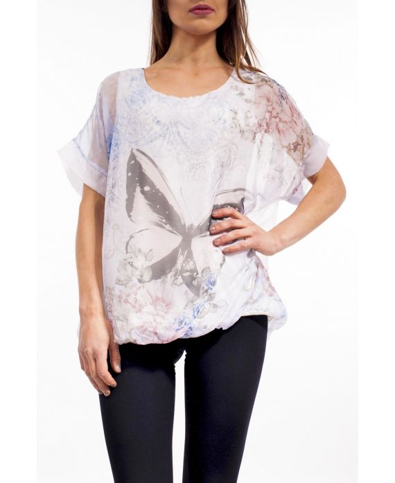 PRINTED TOP BUTTERFLY S9143 BLUE