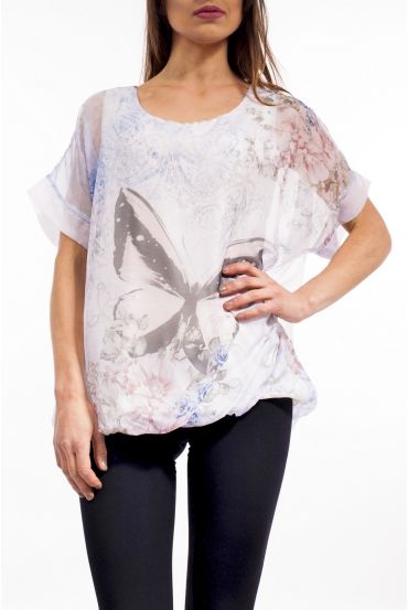 TOP IMPRIME PAPILLON S9143 BLEU
