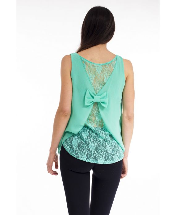 TOP SCHIENA in PIZZO E9156 VERDE PASTELLO