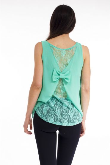 TOP SCHIENA in PIZZO E9156 VERDE PASTELLO