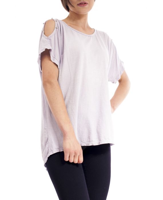 T-SHIRT STUDDED SHOULDERS S9192 GREY