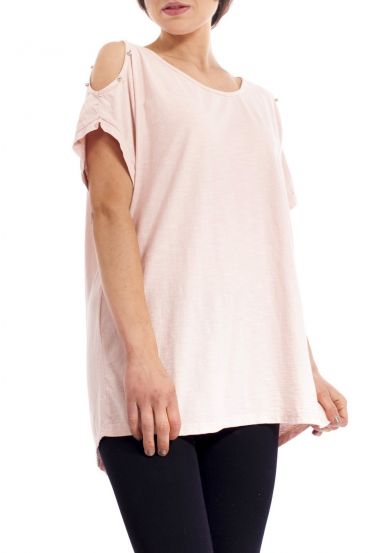 T-SHIRT SCHULTERN CLOUTEES S9192 ROSA