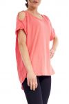 T-SHIRT STUDDED SHOULDERS S9192 CORAL