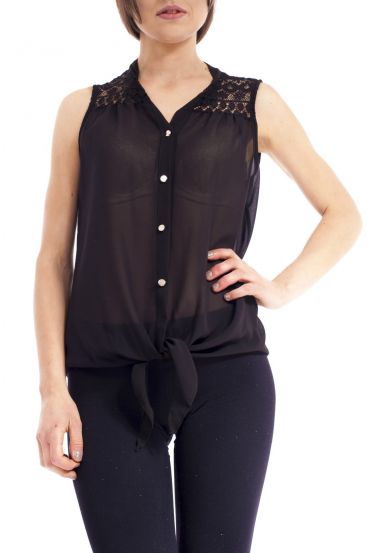 CAMICETTA la SCHIENA in PIZZO S9191 NERO