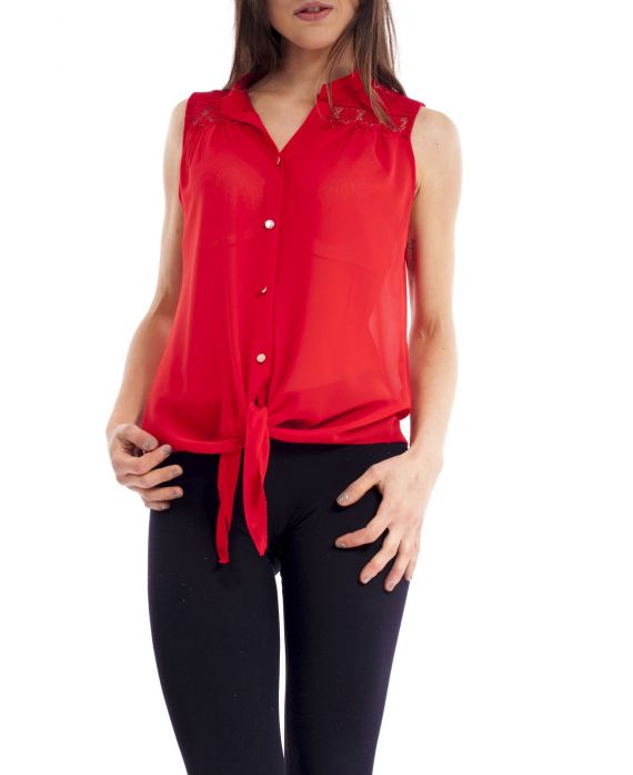 CHEMISIER DOS DENTELLE S9191 ROUGE