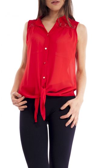 CHEMISIER DOS DENTELLE S9191 ROUGE