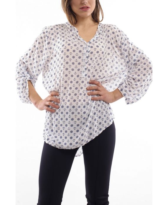PRINTED TUNIC BOAT ANCHOR WHITE S7001