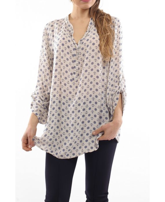 PRINTED TUNIC BOAT ANCHOR BEIGE S7001