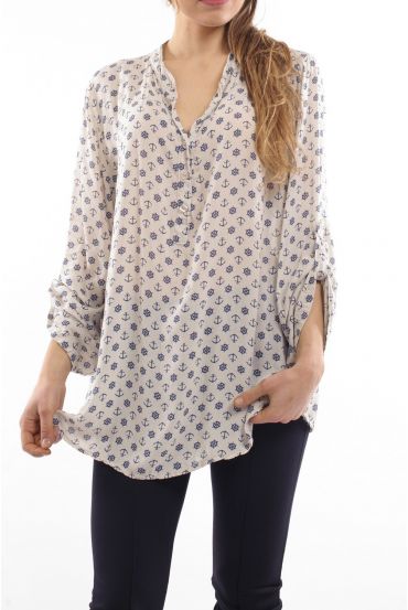 PRINTED TUNIC BOAT ANCHOR BEIGE S7001