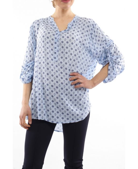 PRINTED TUNIC BOAT ANCHOR BLUE S7001