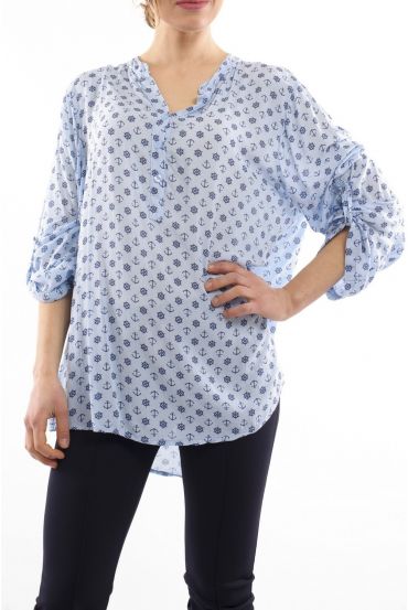 PRINTED TUNIC BOAT ANCHOR BLUE S7001