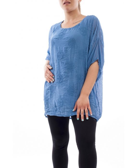 PLUS SIZE TUNIC BI-MATERIAL GT1094 BLEU