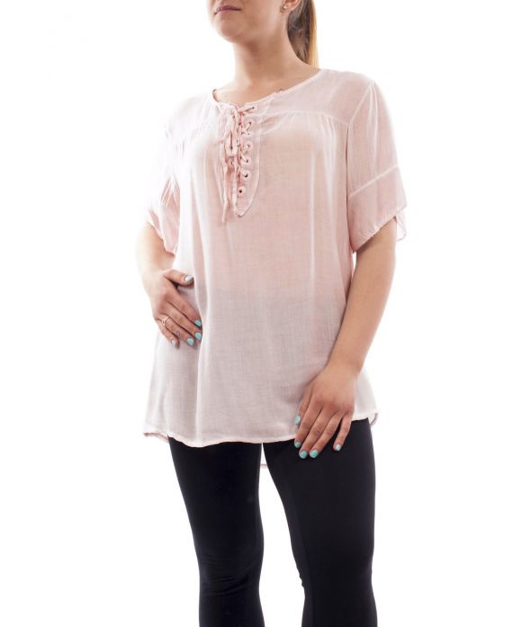GRANDE TAILLE CHEMISIER A LACETS GT1083 ROSE