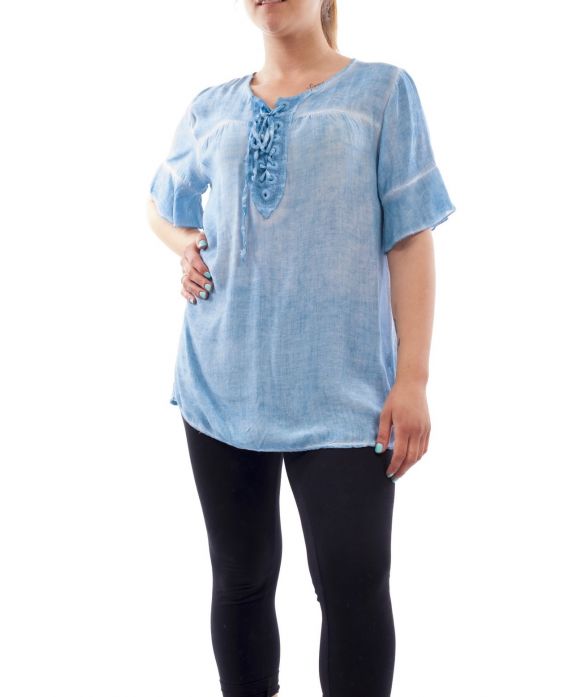 DI GRANDI DIMENSIONI CAMICETTA CON PIZZO-UP GT1083 BLU