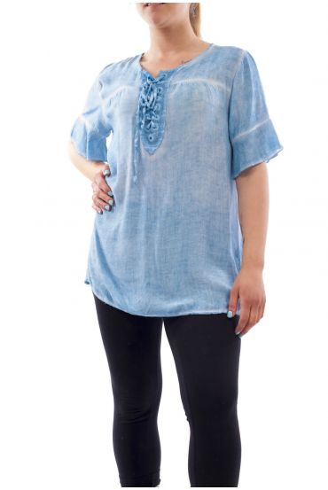 GRANDE TAILLE CHEMISIER A LACETS GT1083 BLEU