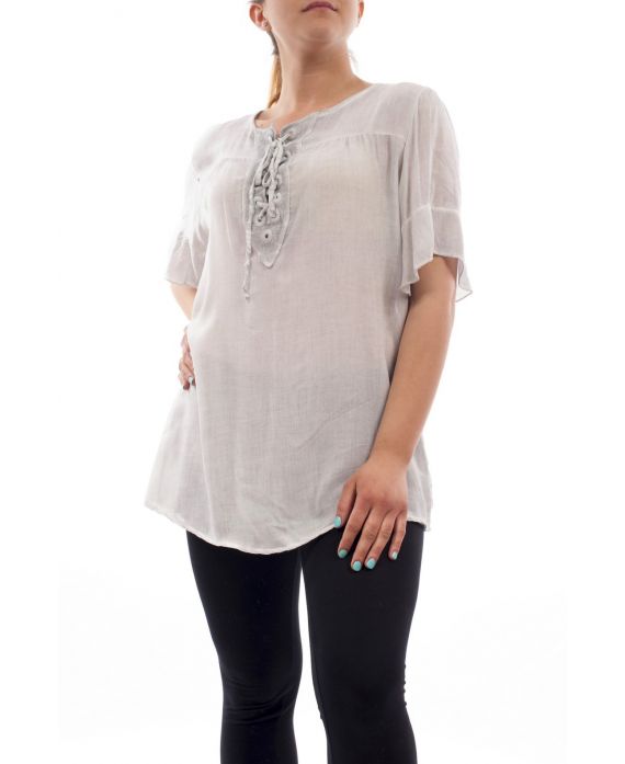 GRANDE TAILLE CHEMISIER A LACETS GT1083 GRIS