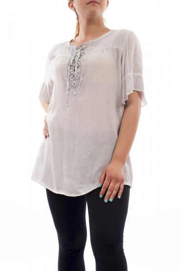 GROOT FORMAAT BLOUSE HEEFT LACE-UP GT1083 GRIJS