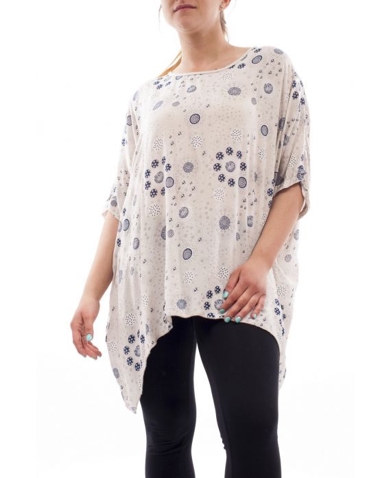 GRANDE TAILLE TUNIQUE IMPRIMEE GT1086 BEIGE