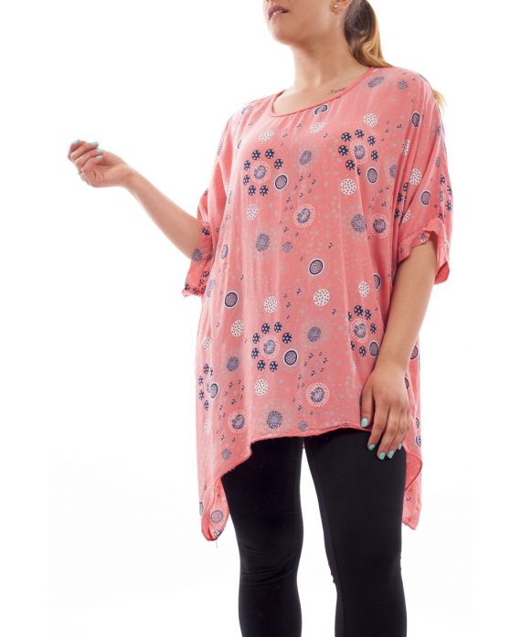 GRANDE TAILLE TUNIQUE IMPRIMEE GT1086 CORAIL