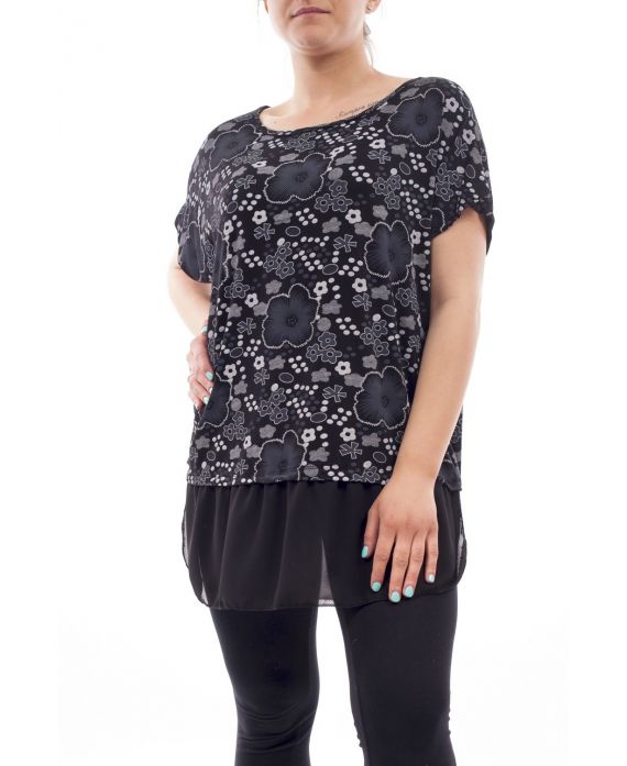 GRANDE TAILLE T-SHIRT BI-MATIERE GT1090 NOIR