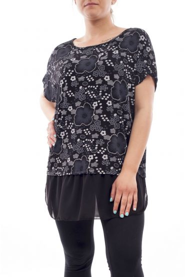 GRANDE TAILLE T-SHIRT BI-MATIERE GT1090 NOIR