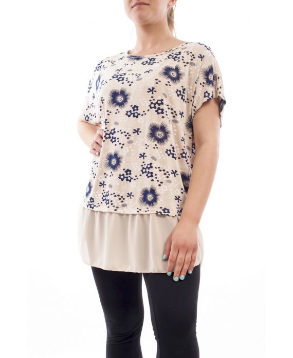 GRANDE TAILLE T-SHIRT BI-MATIERE GT1090 BEIGE