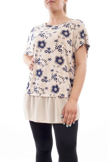 GRANDE TAILLE T-SHIRT BI-MATIERE GT1090 BEIGE