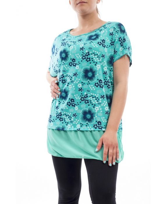 GRANDE TAILLE T-SHIRT BI-MATIERE GT1090 BLEU LAGON