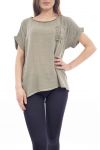 T-BOLSILLOS de la CAMISA de ENCAJE S9249 VERDE MILITAR