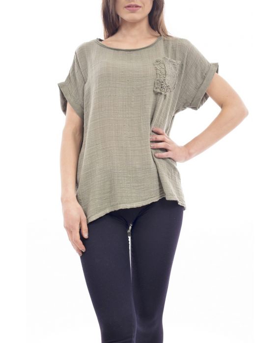 T-BOLSILLOS de la CAMISA de ENCAJE S9249 VERDE MILITAR