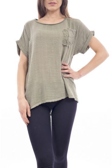 T-BOLSILLOS de la CAMISA de ENCAJE S9249 VERDE MILITAR
