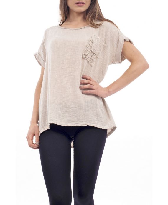 T-BOLSILLOS de la CAMISA de ENCAJE S9249 BEIGE
