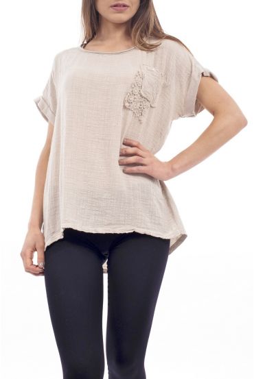 T-BOLSILLOS de la CAMISA de ENCAJE S9249 BEIGE
