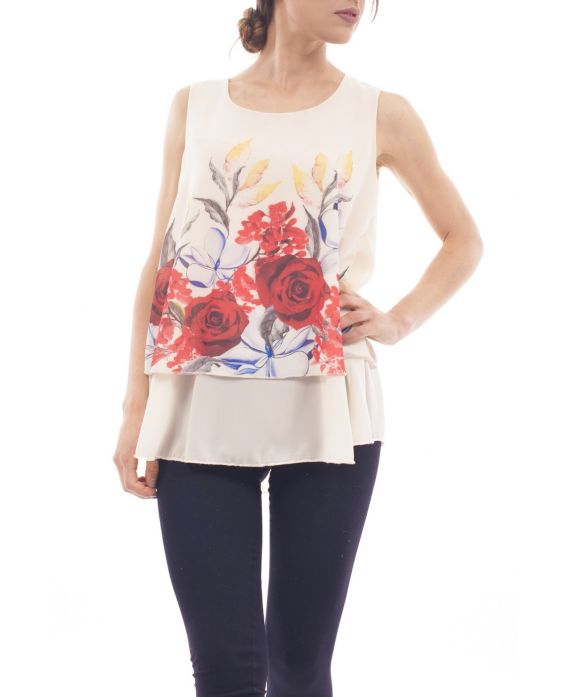 PRINTED TOP S9222 BEIGE