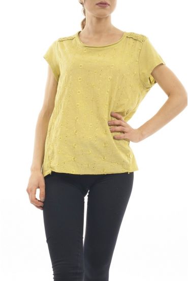 T-SHIRT BRODERIE S9223 VERT ANIS