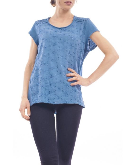 T-SHIRT BRODERIE S9223 BLEU